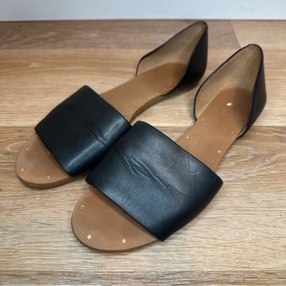 Madewell Thea Black Leather Open Toe Flat Sandals, Size 7.5 - Picture 1 of 11